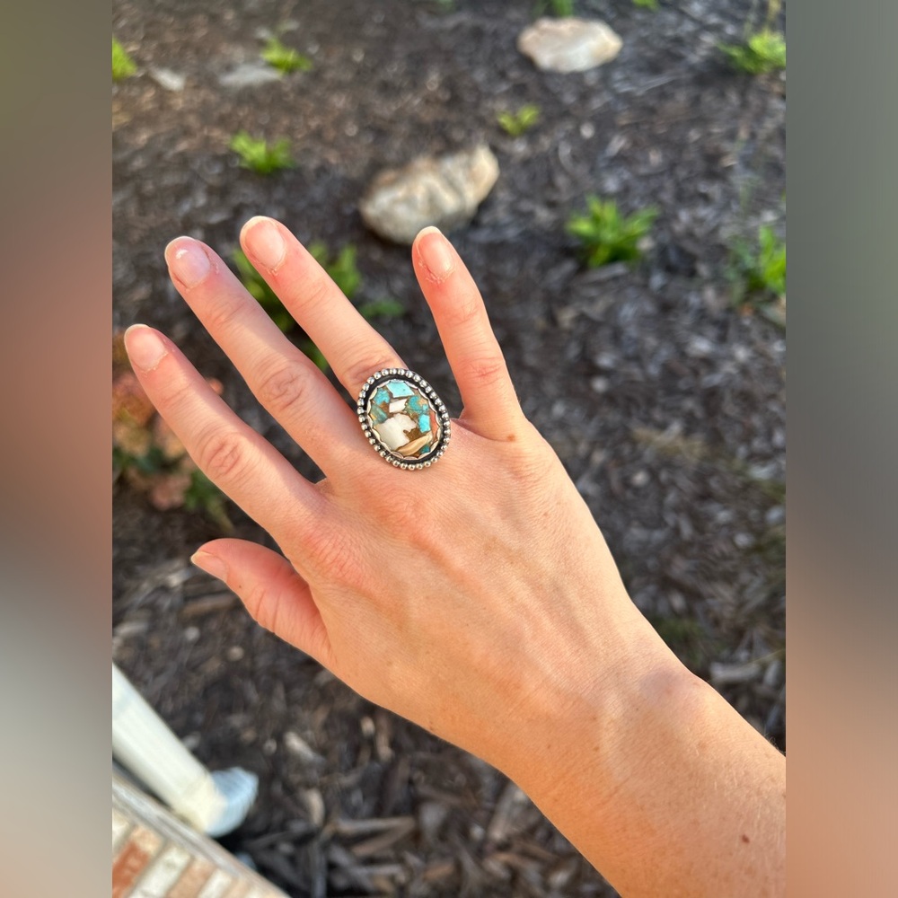 Sterling Silver & Kingman Turquoise/Spiny Oyster Ring